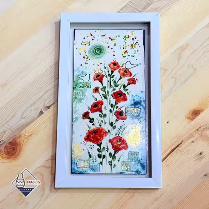 قاب دیوارکوب گلس عمودی متوسط طرح گل