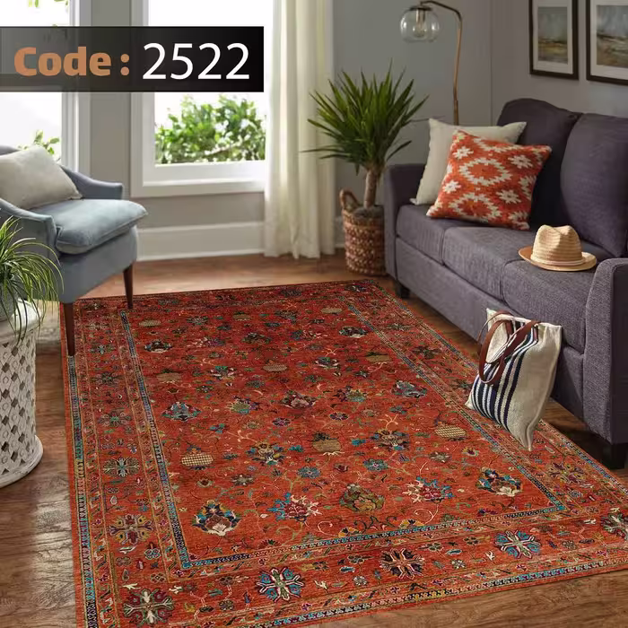کاورفرش روفرشی دورکشدار گوشه لیفه ای لاکی ، آبی و متنوع کد 2522