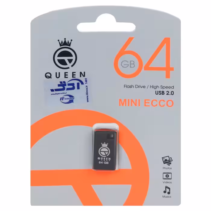 فلش مموری Queen Mini Ecco USB2.0 Flash Memory-64GB مشکی