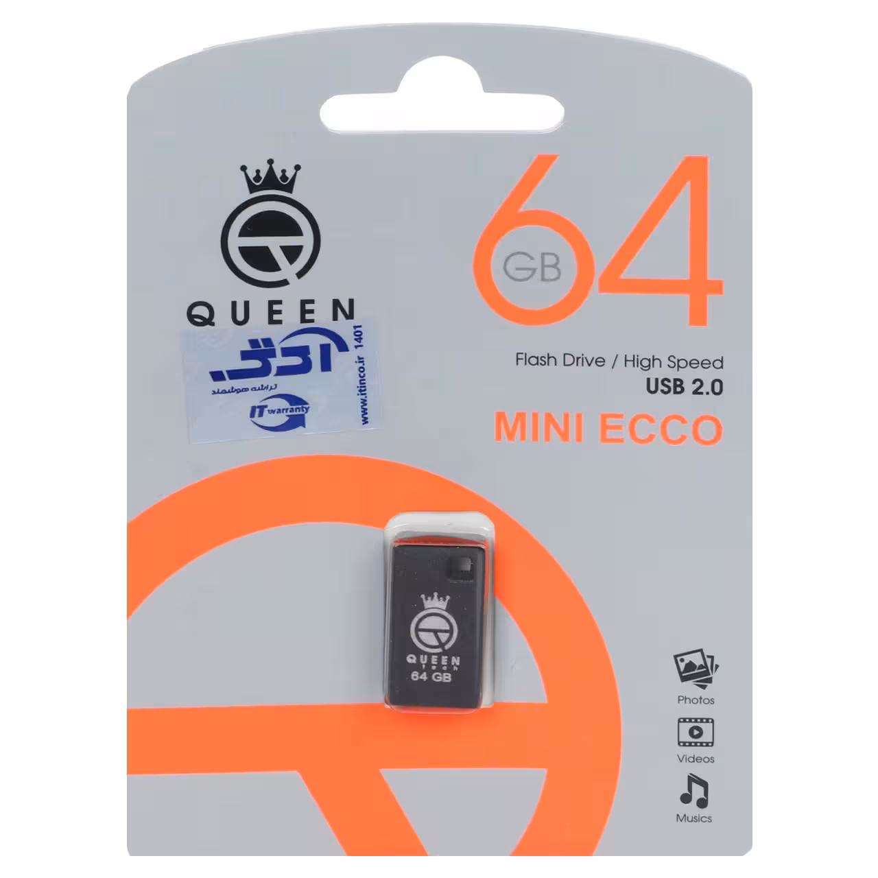 فلش مموری Queen Mini Ecco USB2.0 Flash Memory-64GB مشکی