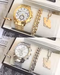 ست لوکس مردانه ساعت گردنبند دستبند انگشتر 300350440