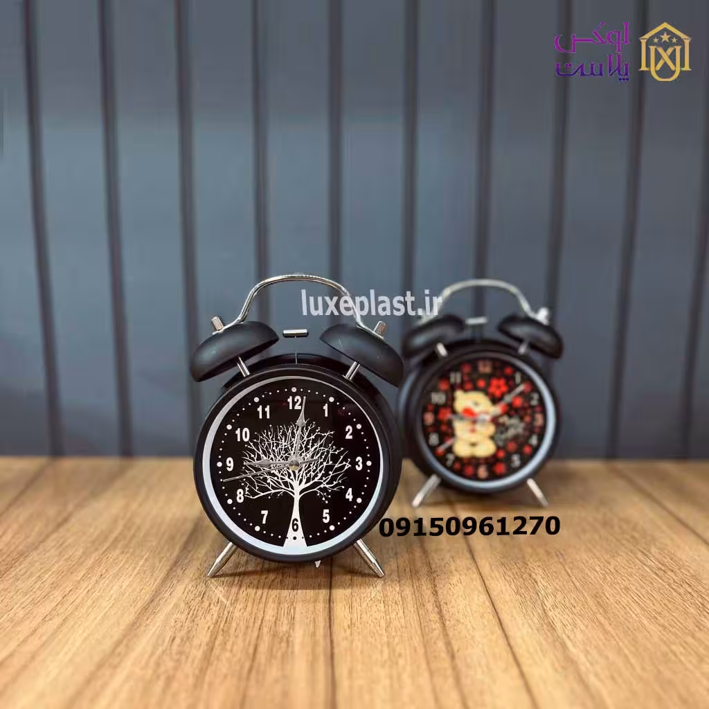 ساعت رومیزی فلزی مشکی صفحه طرح دار کد 3373