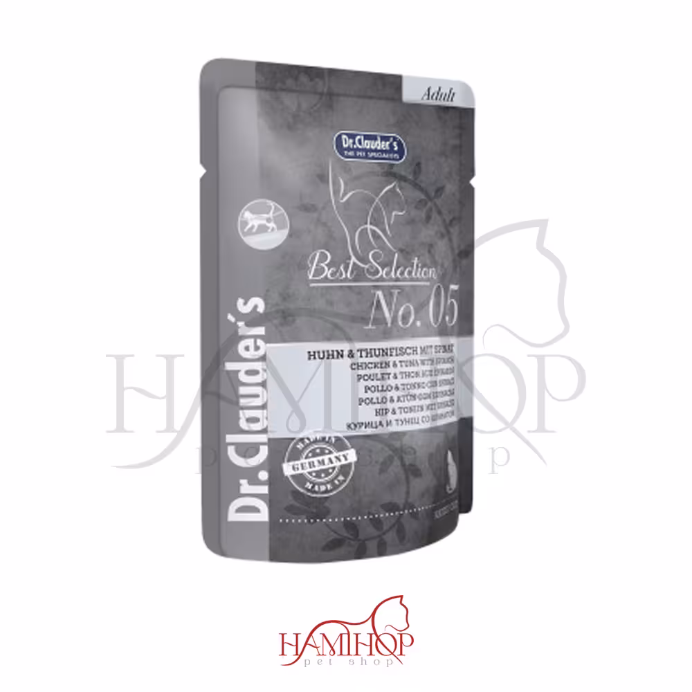 پوچ گربه بالغ دکتر کلادرز با طعم مرغ و تن و اسفناج 85گرم Dr Clauder´s chicken & tuna & spinach