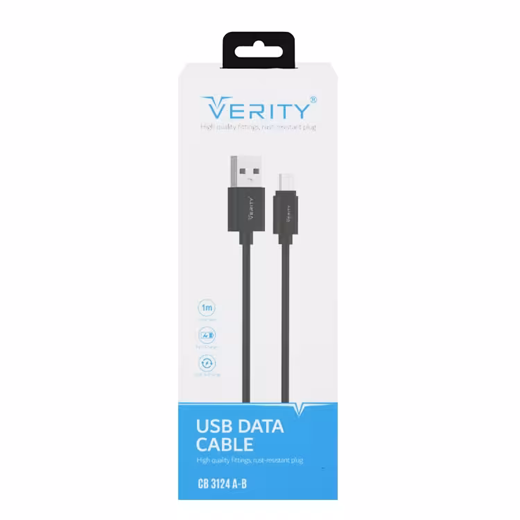 کابل دیتا و شارژ اندروید VERITY مدل 3124A مشکی