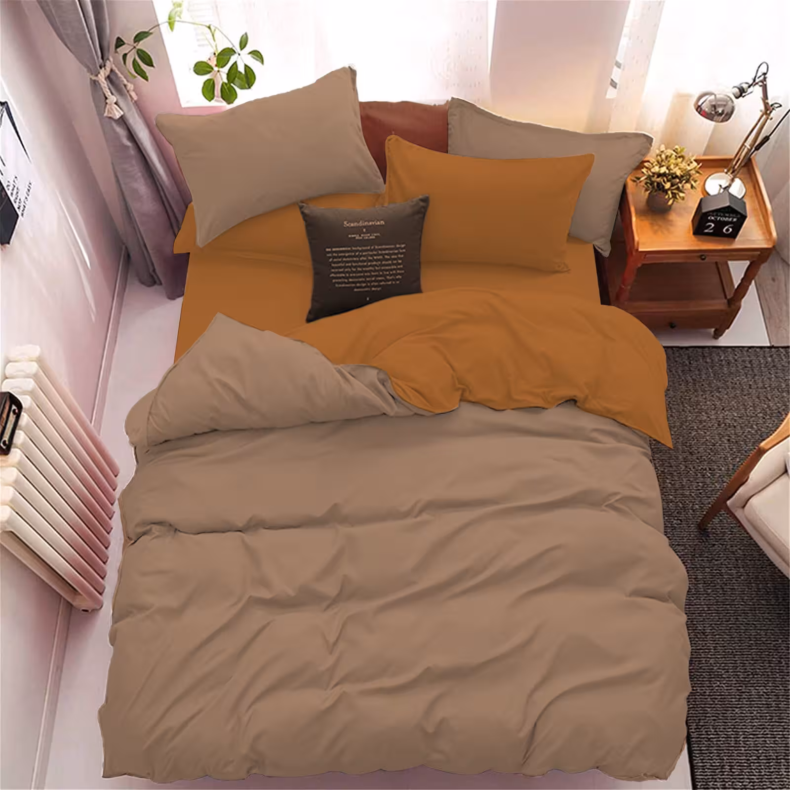 سرویس روتختی کاوری دورنگ چیداری قهوه ای نسکافه ای یک نفره سه تکه