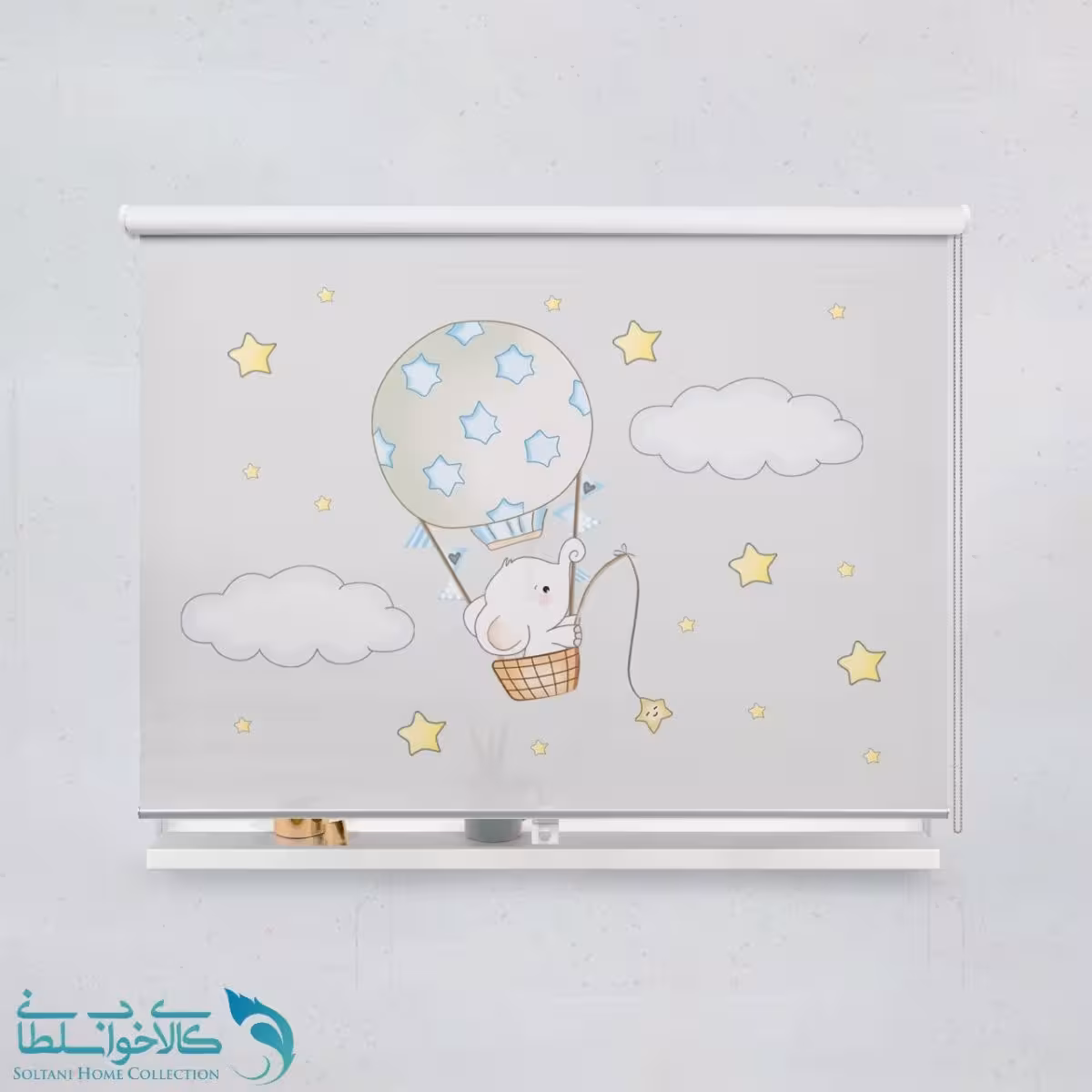 پرده شید اتاق کودک طرح فیل و بالون کد A3025