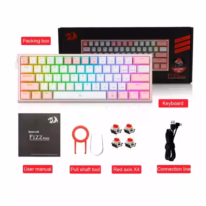 کیبورد مخصوص بازی ردراگون مدل FIZZ K617-WHITE/PINK