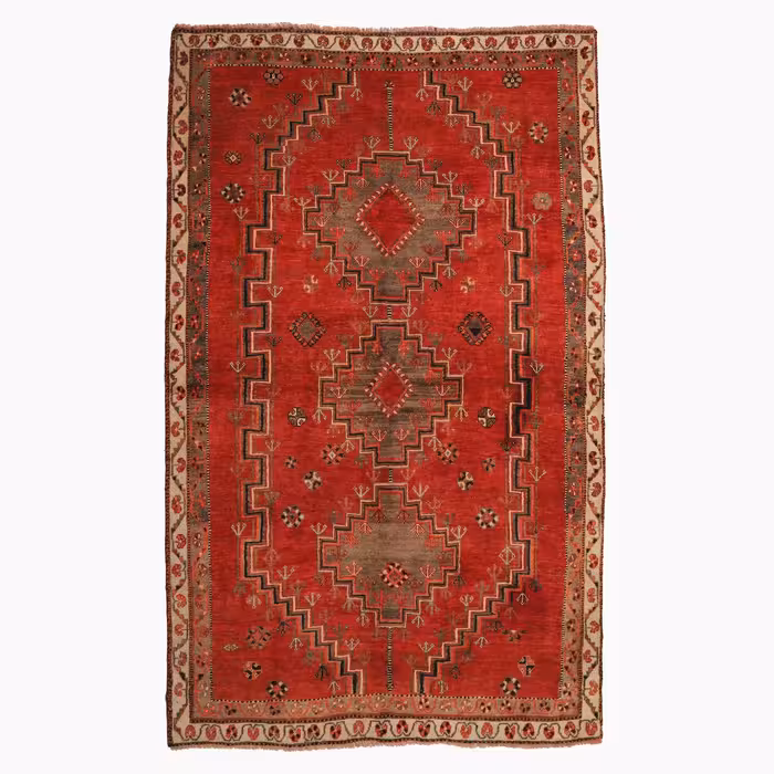 فرش قدیمی دستبافت سه و نیم متری طرح سه ترنج کد 4020311