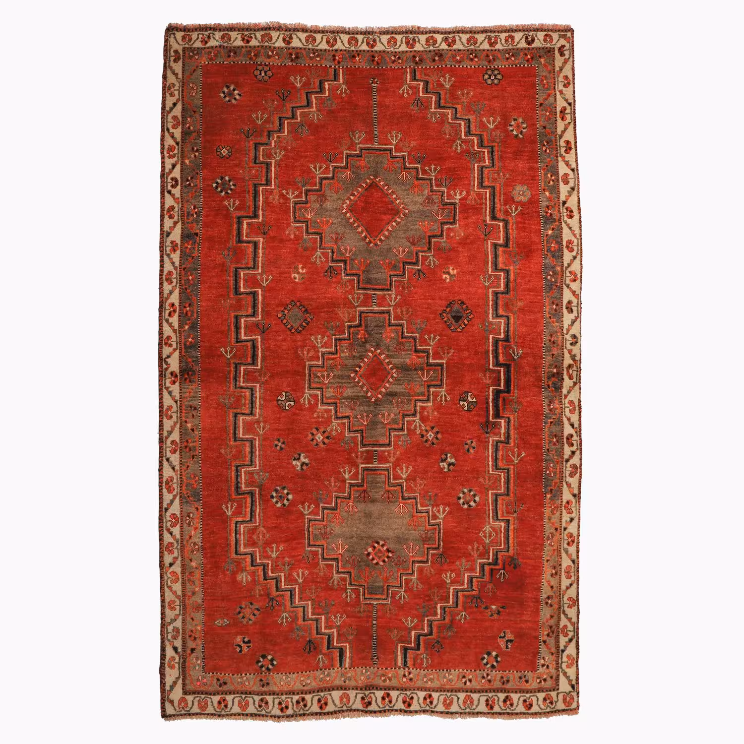 فرش قدیمی دستبافت سه و نیم متری طرح سه ترنج کد 4020311