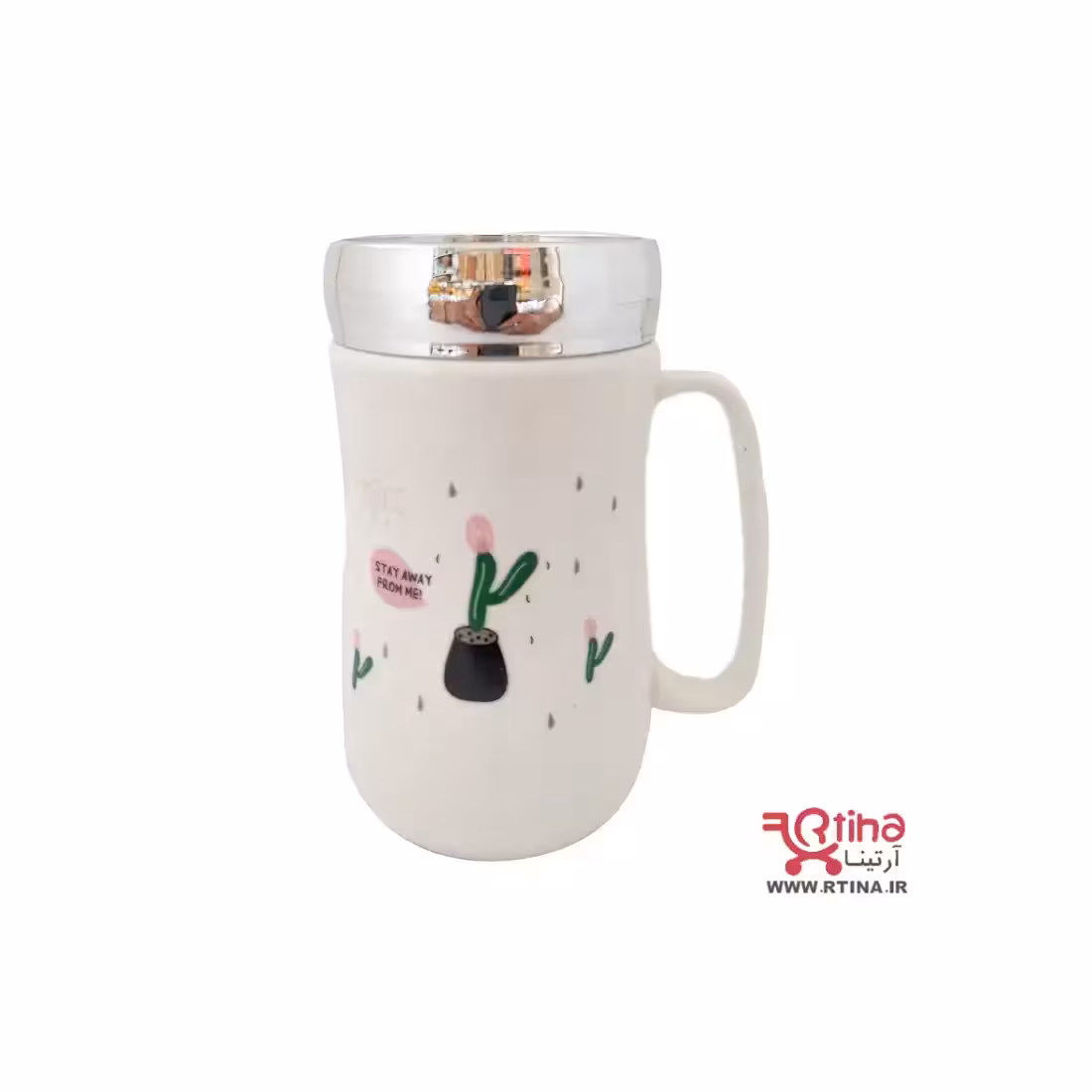 لیوان ماگ سرامیکی درب آینه ای طرح کاکتوس