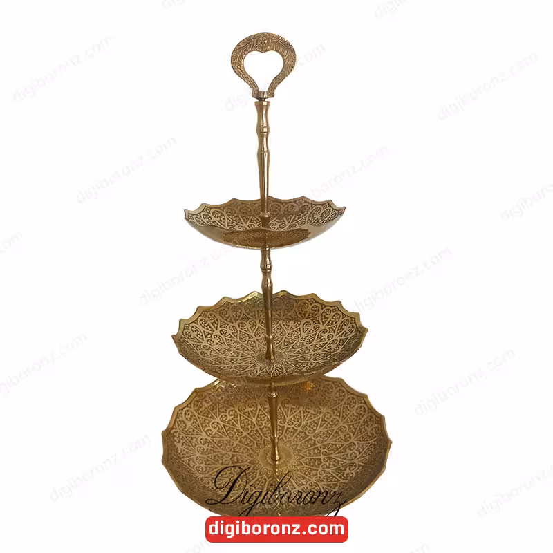 شیرینی خوری برنزی ساخت هند مدل طرح استار سه طبقه ( شیرینی خوری برنجی )