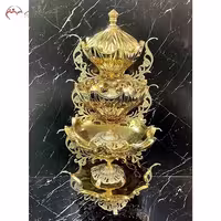 ست پذیرایی 4 طبقه میوه خوری آجیل خوری و شکلات و شیرینی خوری الیزه، پایه دار طلایی