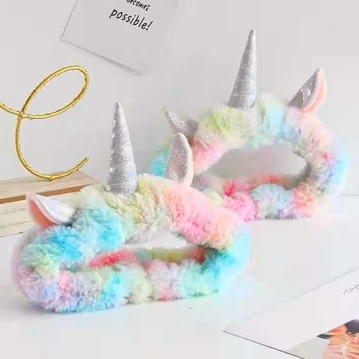 هدبند پولیشی آرایشی یونیکورن تکشاخ پشمالو دخترانه کادو صورتی 