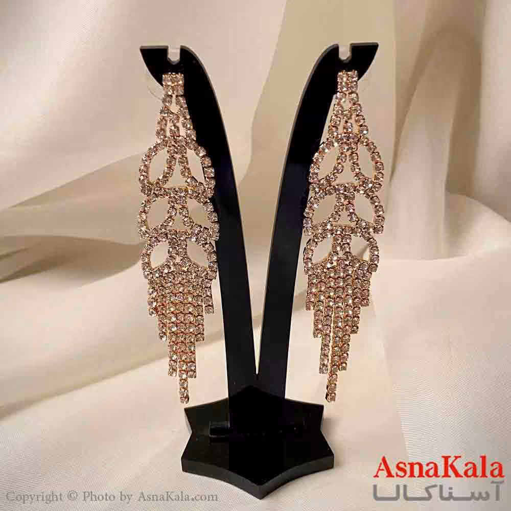 گوشواره دخترانه مدل آویز جواهری مدل گندمی رنگ طلایی کد GSH151952W