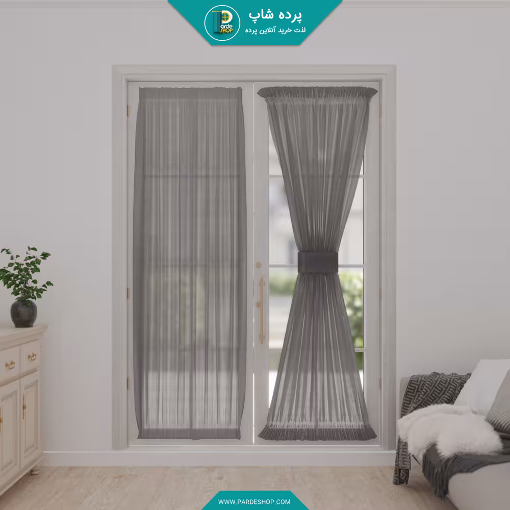 پرده پشت پنجره ای جنس تورکتان شاین رنگ نوک مدادی
