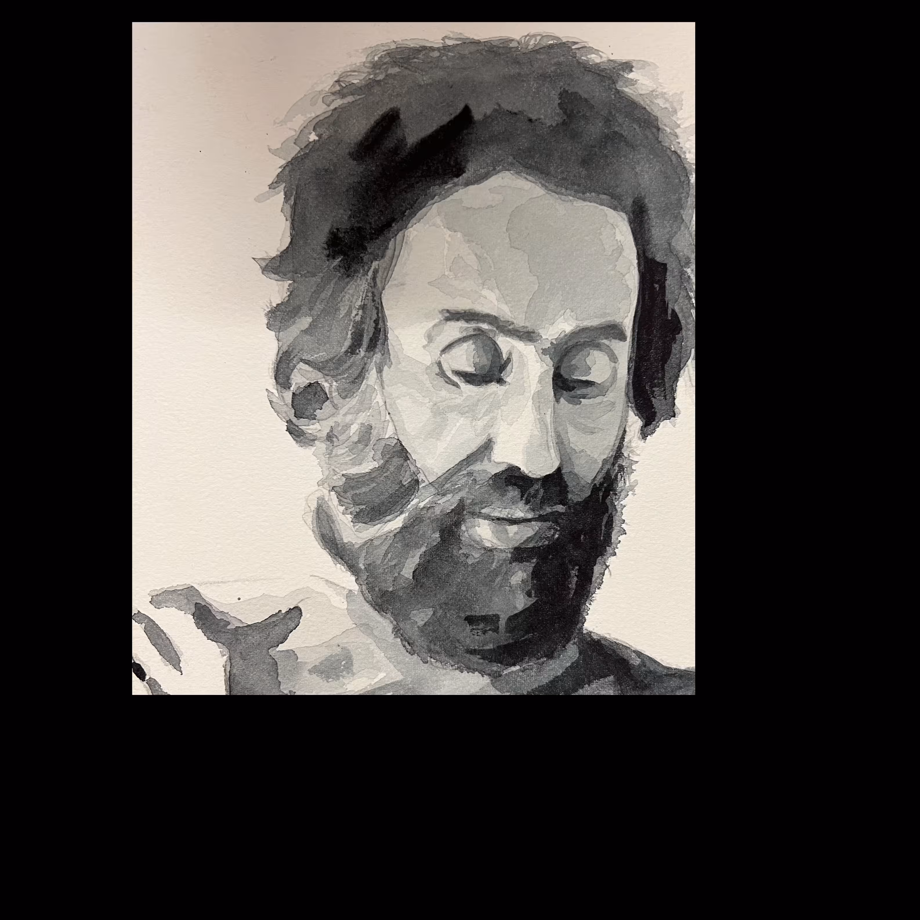 تابلو آبرنگ چهره ی استاد سهراب سپهری