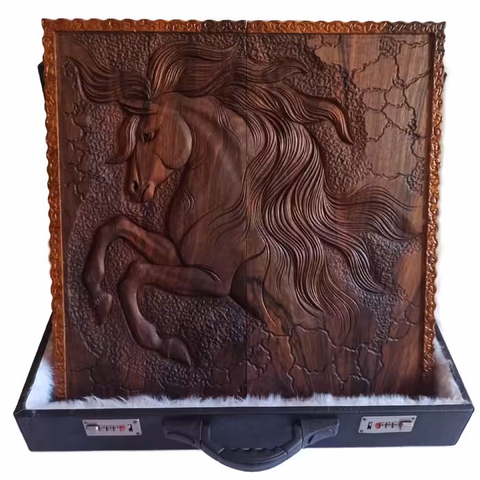 تخته نرد معرق منبت چوبی طرح اسب کد 101924