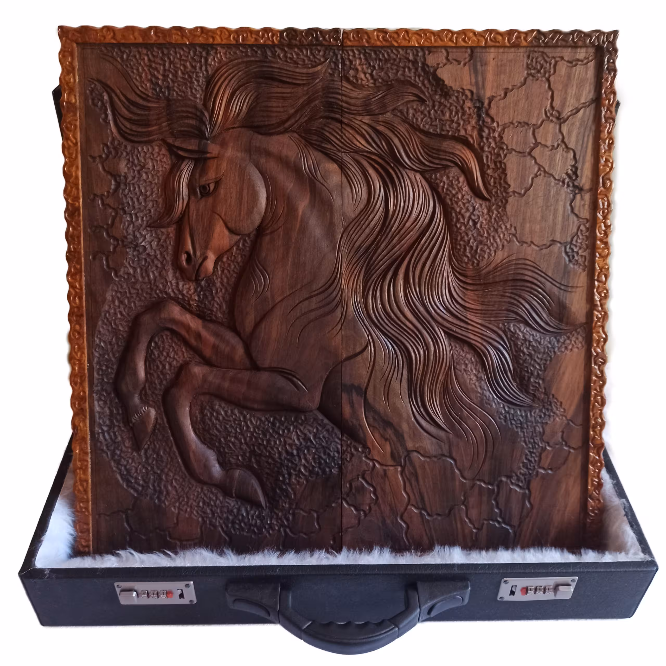 تخته نرد معرق منبت چوبی طرح اسب کد 101924