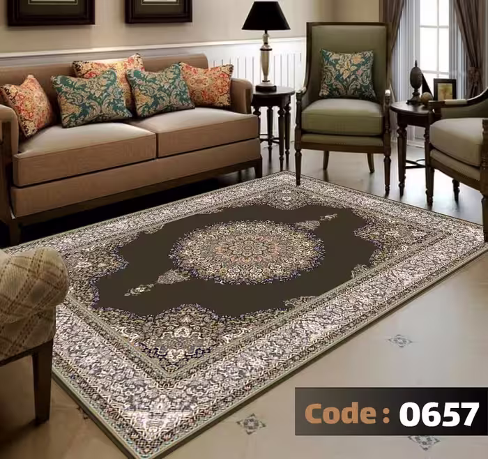 کاورفرش روفرشی دورکشدار گوشه لیفه ای کرم  قهوه ای کد 0657