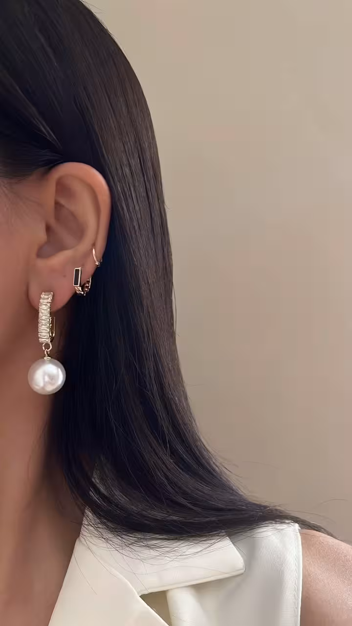 گوشواره مروارید تنیسی جذاب هدیه شیک رنگ گلد