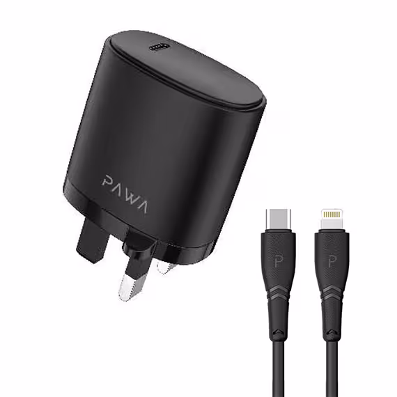 شارژر دیواری 20 وات پاوا مدل Solid Travel Charger همراه کابل Lightning