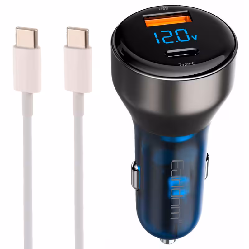 شارژر فندکی خودرو ارلدام مدل ES-CC10 با توان خروجی 63 وات همراه با کابل تبدیل تایپ سی به تایپ سی