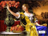 نخ و نقشه تابلو فرش طرح دختر گلچین - کد NC6307