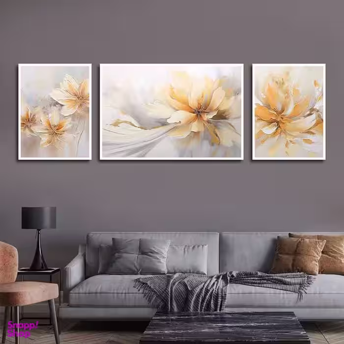 تابلو بکلیت طرح نقاشی مدرن رنگ روغن گل مدل W-1614 مجموعه 3 عددی