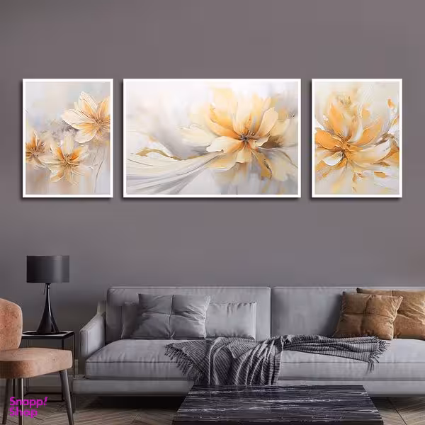 تابلو بکلیت طرح نقاشی مدرن رنگ روغن گل مدل W-1614 مجموعه 3 عددی