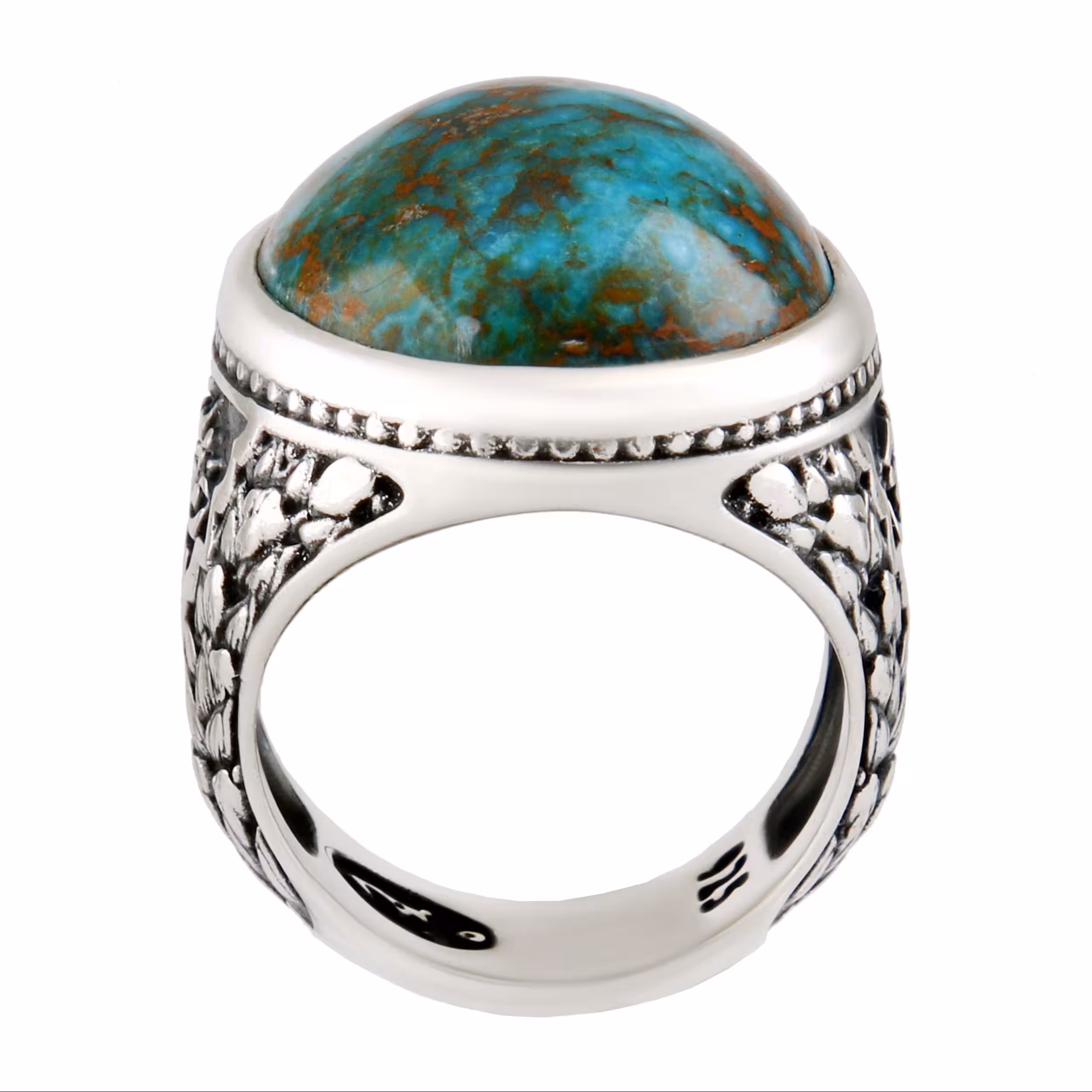 انگشتر نقره مردانه بازرگانی میلادی  فیروزه طبیعی رکاب دست ساز سیاه قلم کد AM2975