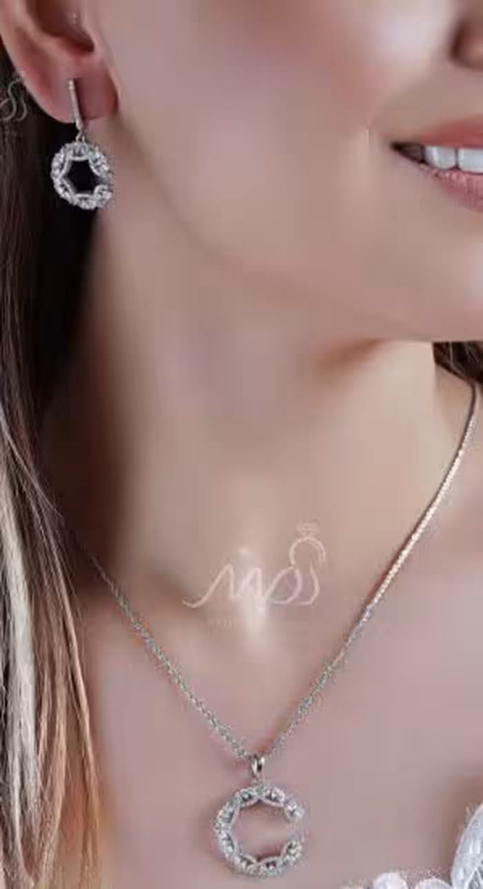 💍نیم ست جواهری (آویز و گوشواره ) با طراحی ژورنالی جواهرات ؛ نقره عیار 925 (N_4145)