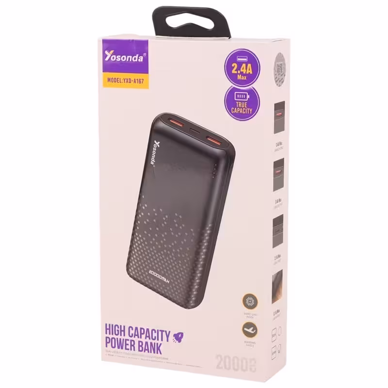 سبد 10 عددی پاور بانک یوسوندا YXD-A167 12W ظرفیت 20000 میلی آمپر ساعت مشکی