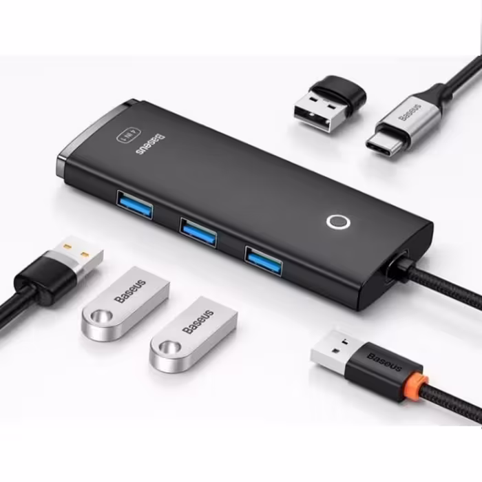 هاب 4 پورت usb3 باسئوس مدل Lite Series -WKQX03000 25cm