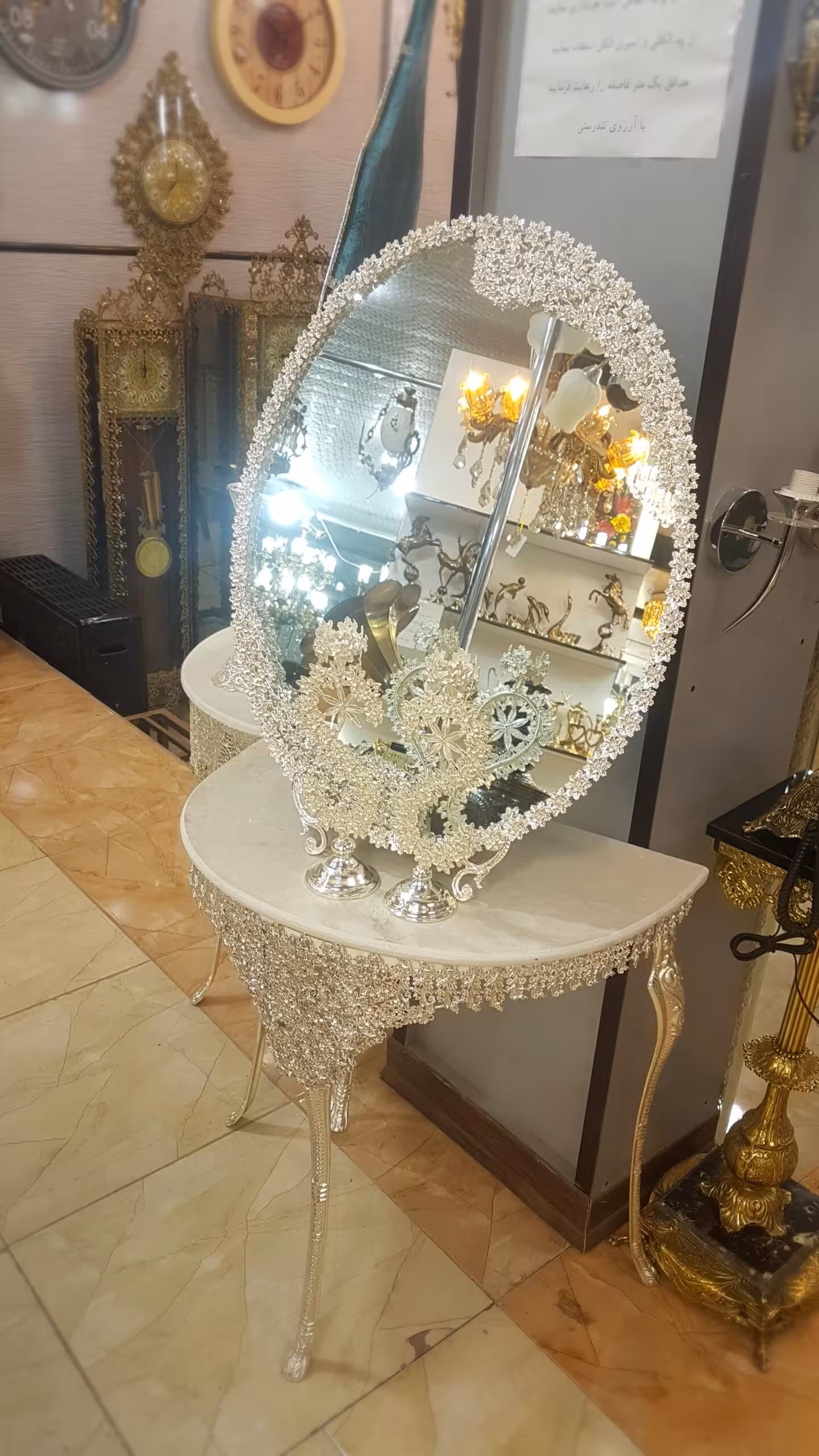 آینه کنسول وشمعدان آبکاری نقره