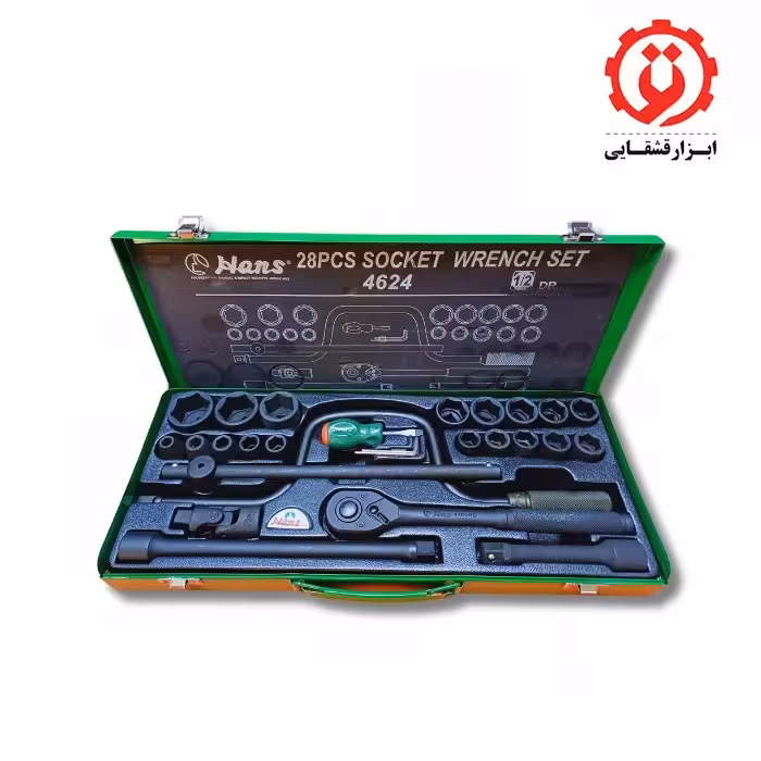 جعبه بکس مشکی فشار قوی 28 پارچه درایو 1/2 هنس مدل 4624