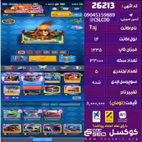 اکانت کلش رویال لول 14 تعداد کارت مکس 13 تعداد جم 230 تغییرنام رایگان کد 26213