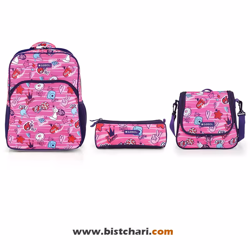 ست کوله پشتی سایز 30 ،کیف غذا و جامدادی مدل Sticker برند گابل Gabol