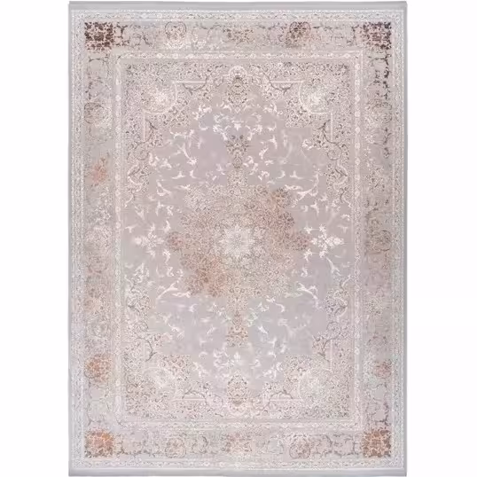 فرش طرح 10LA0310 نقره ای 1500 شانه گل ابریشم