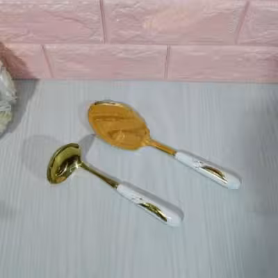 کفگیر و ملاقه دسته سرامیک طلایی پر