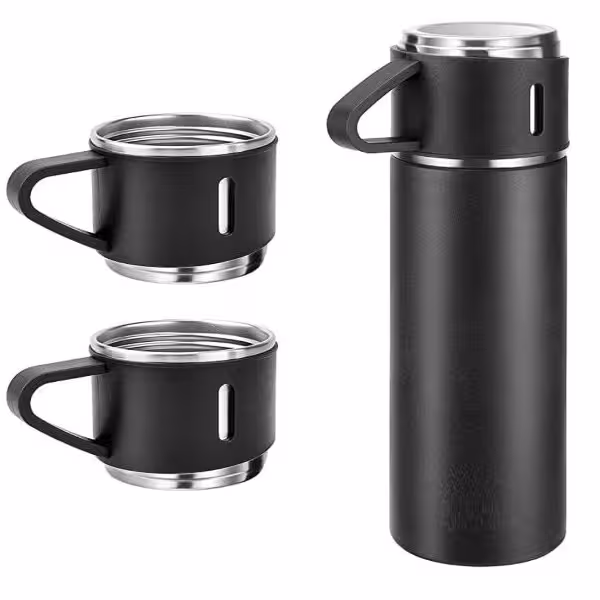 فلاسک مدل کادویی VACUUM FLASK SET گنجایش 0.5 لیتر به همراه لیوان مجموعه 3 عددی