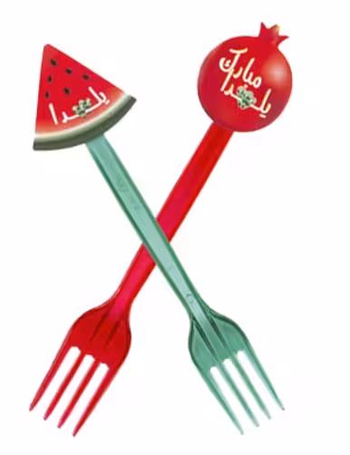 چنگال طرح جشن شب یلدا بسته 12 عددی رنگ قرمز