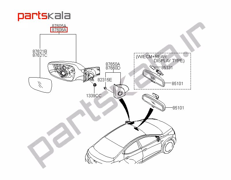 آینه بغل کامل راست النترا new