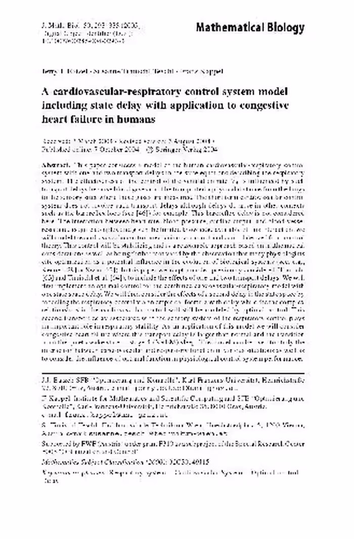 خرید و دانلود نسخه کامل کتاب A cardiovascular-respiratory control system model including state delay with application to congestive heart failure in humans
