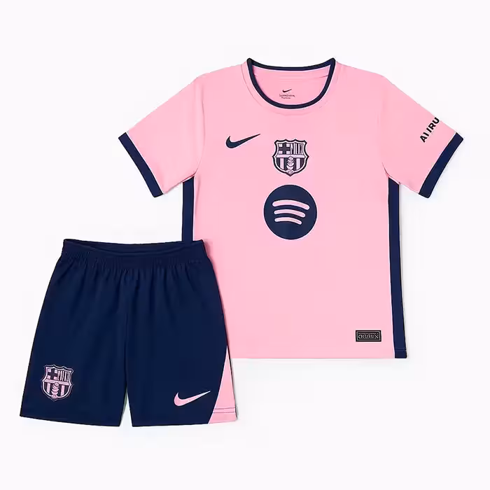 کیت دوم بچه گانه بارسلونا 2022 ست پیراهن و شورت با لوگوی دوختی و تایلندی