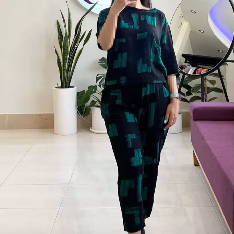 ست بلوز و شلوار میدی نخی