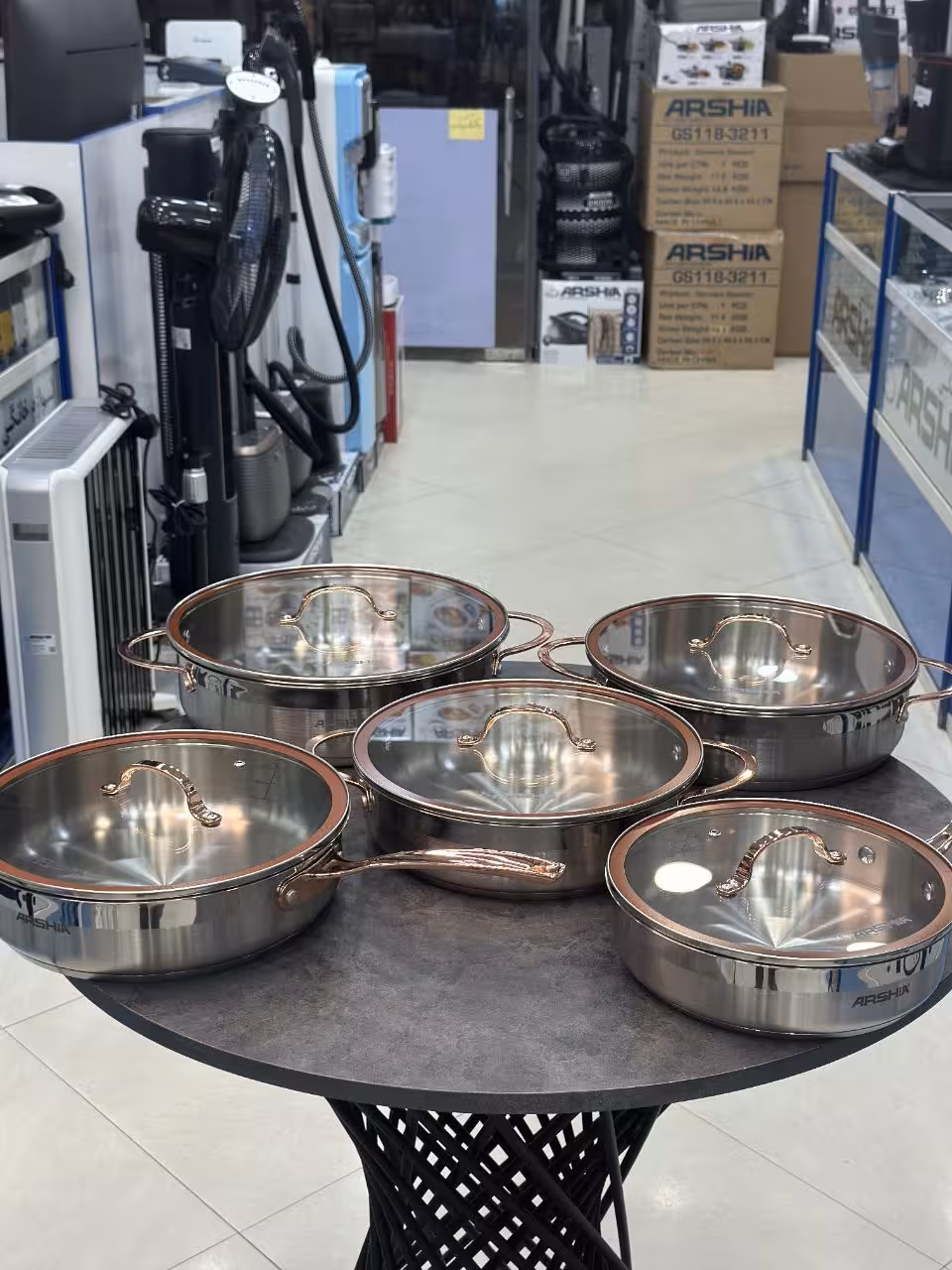 سرویس قابلمه 9پارچه استیل دسته مسی عرشیا مدل SS064-3175