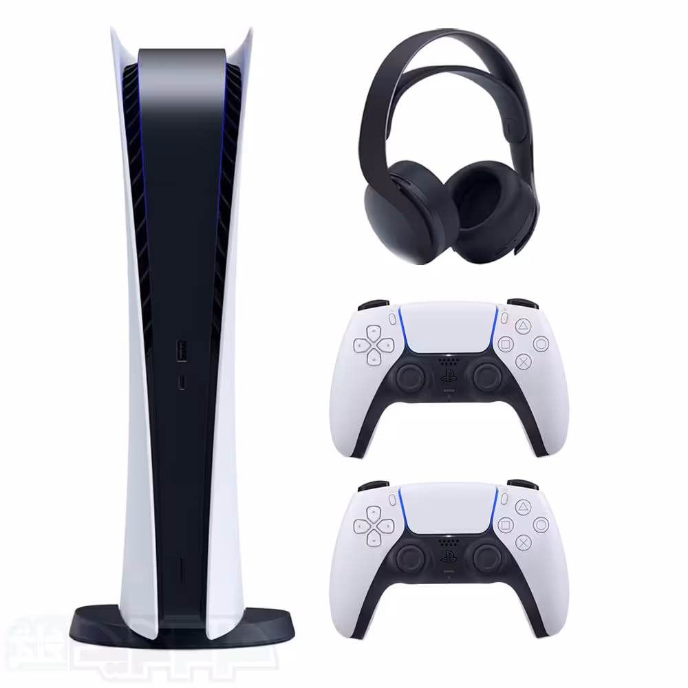 پلی استیشن 5 دیجیتال با دسته سفید و هدست مشکی