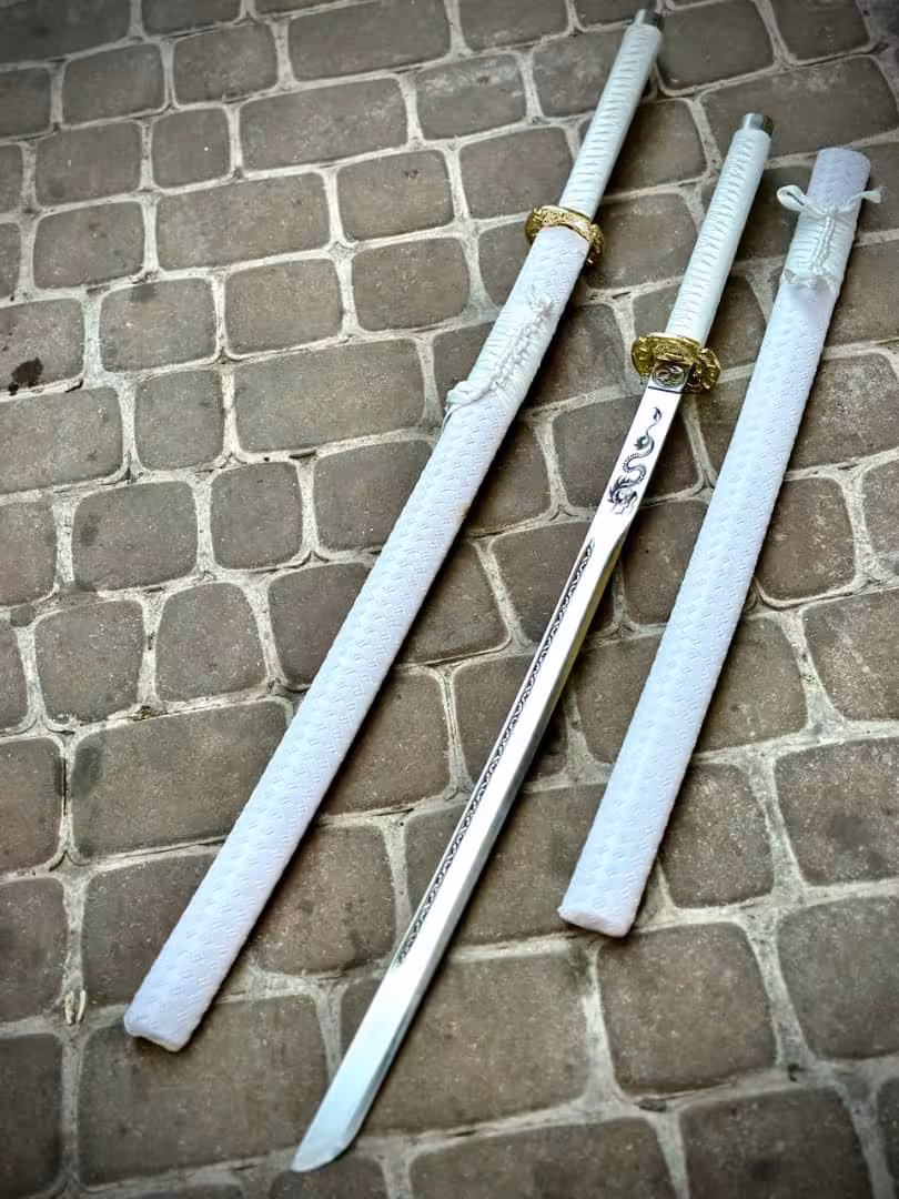 شمشیر سامورایی 100 سانت چرم سفید 4 میل ضخامت