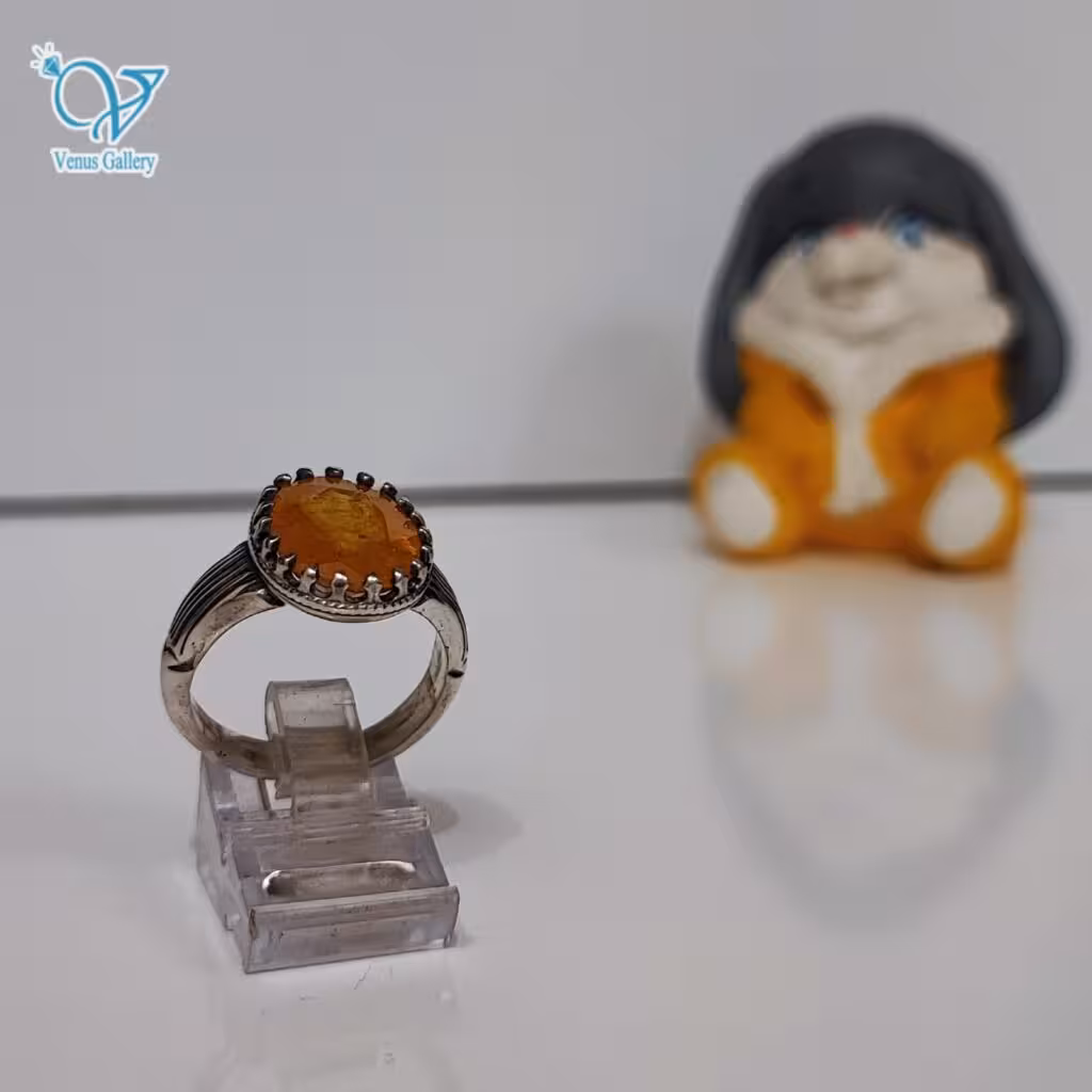 انگشتر نقره مردانه یاقوت زرد صنعتی کد 2835
