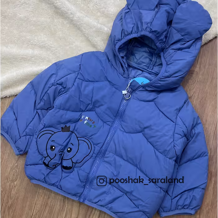 کاپشن پفی بچگانه وارداتی طرح فیل در 4 رنگ